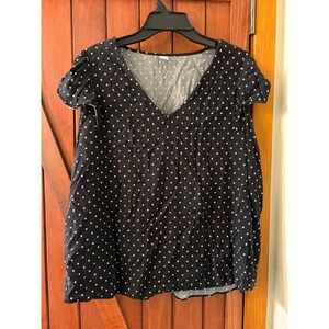 Old Navy Womens XL Black White Polka Dot V-Neck Flutter Sleeve Blouse Top